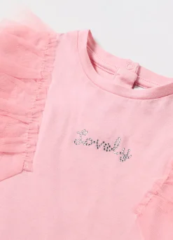 Blukids T-shirt smanicata in cotone stretch con tulle neonata- T-shirt