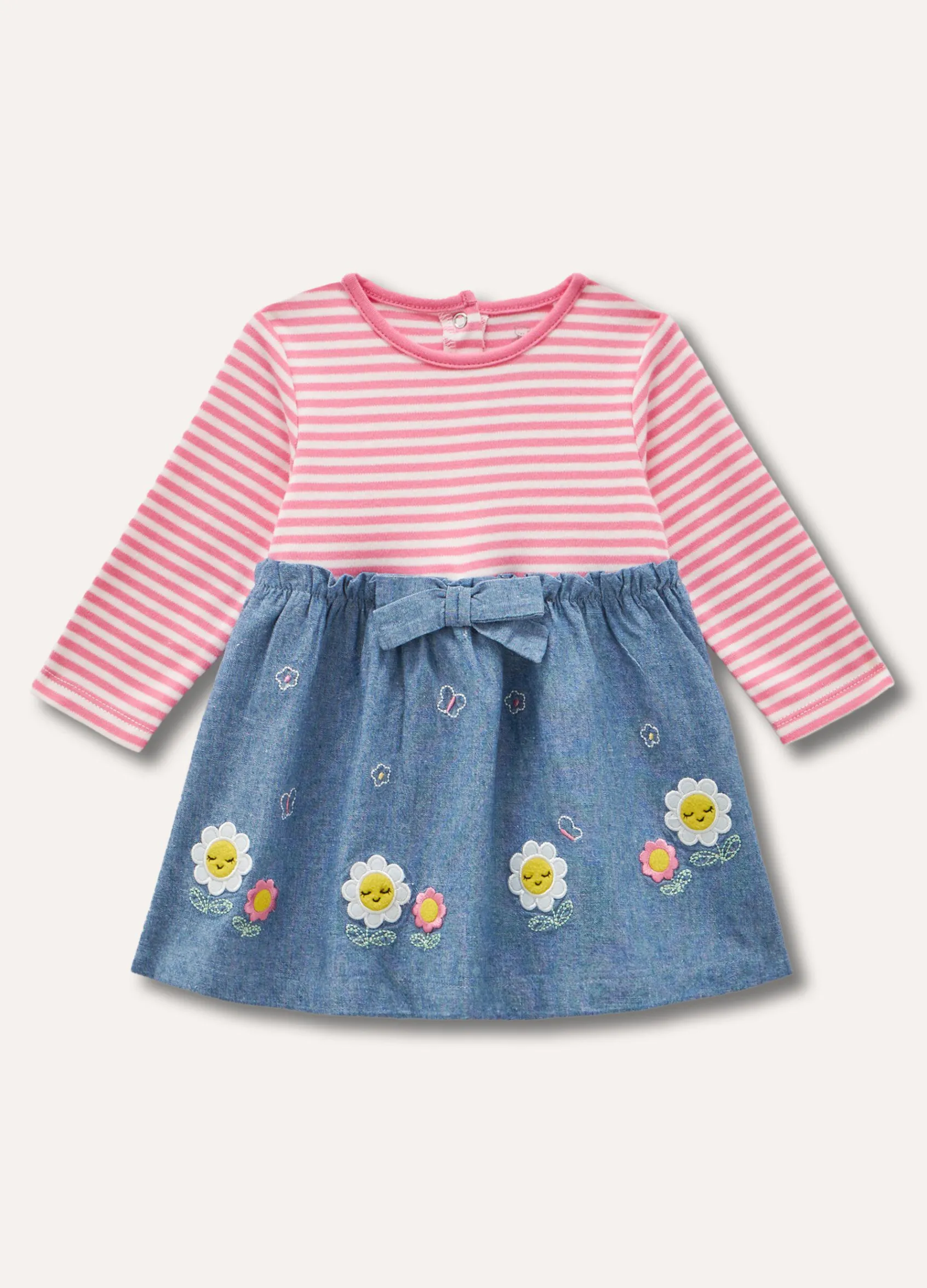 Blukids Vestitino in puro cotone con ricami neonata- Vestitini