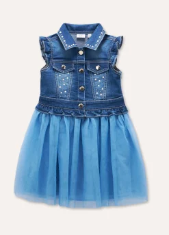 Blukids Vestito con top in denim di cotone stretch bambina- Vestiti