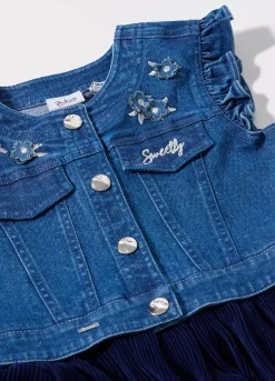 Blukids Vestito in denim e plissé bambina- Vestiti