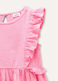 Blukids Vestito in puro cotone con rouches bambina- Vestiti