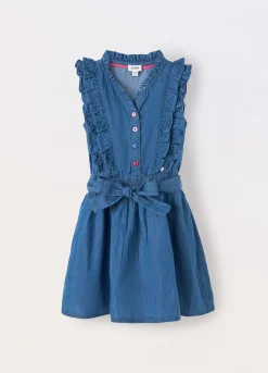 Blukids Vestito smanicato in chambray di puro cotone bambina- Vestiti